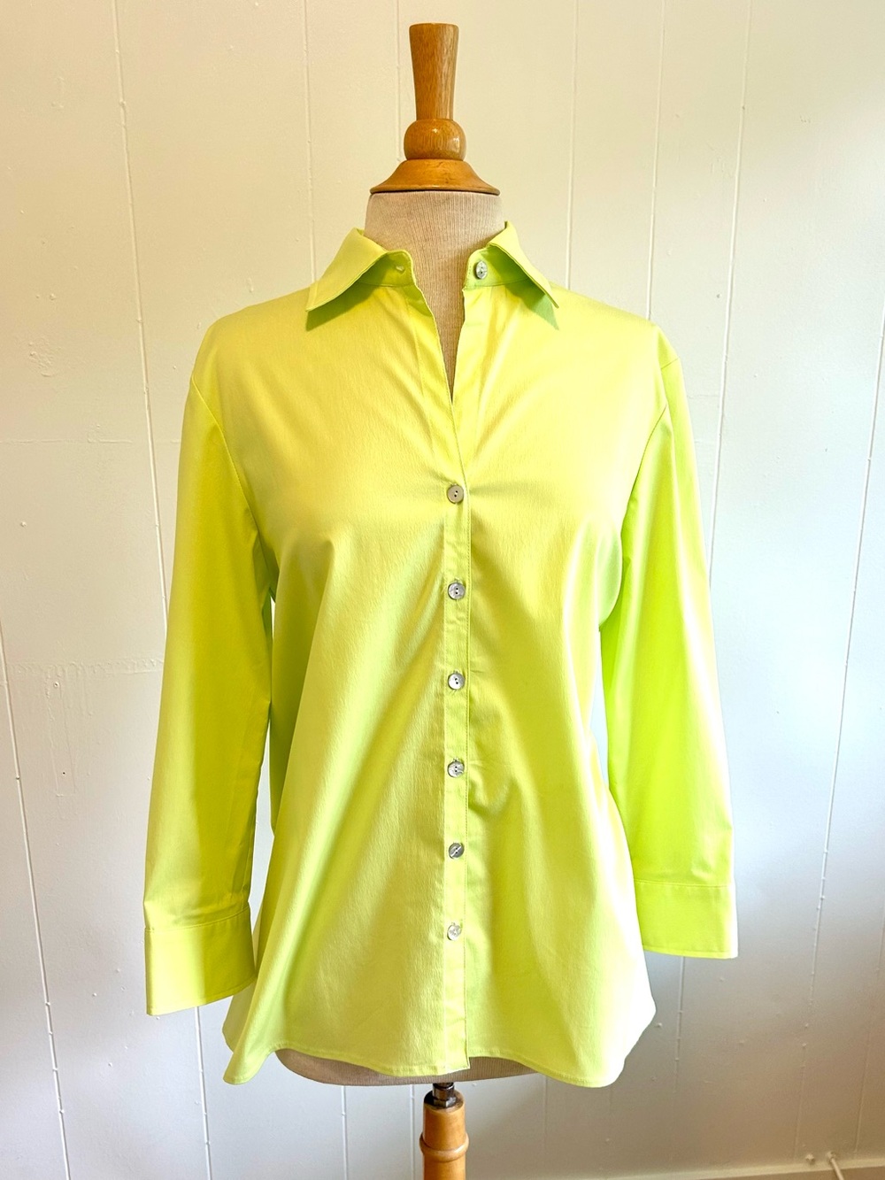 Chartreuse Finley 3/4-Sleeve Cotton Shirt (Size L)